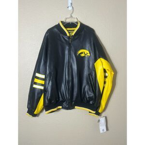 NWT Iowa Hawkeyes Faux Leather Letterman Jacket Collegiate Licensed Mens XL